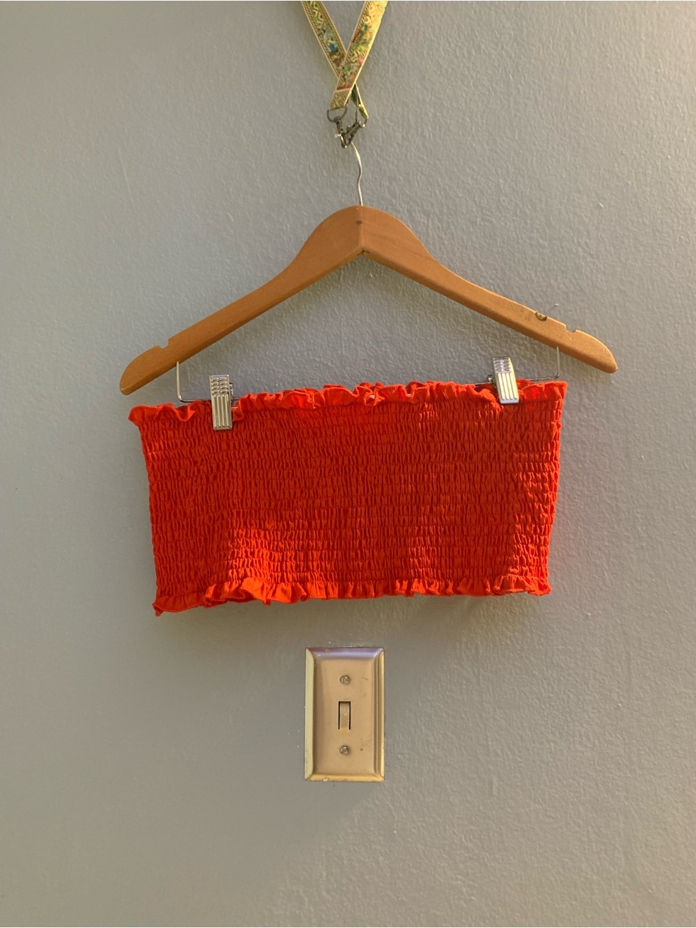 SHEIN Red Smocked Tube Top with Ruffle Trim